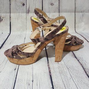 MARC FISHER Snakeskin Strappy Cork Sandals 9 NEW
